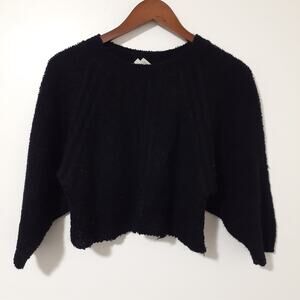Vintage Beldoch Popper Women's Cropped Sweater Black L Acrylic Nylon Cozy